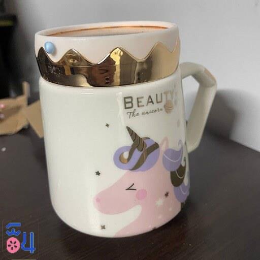 ماگ درپوش دار طرح beauty unicorn